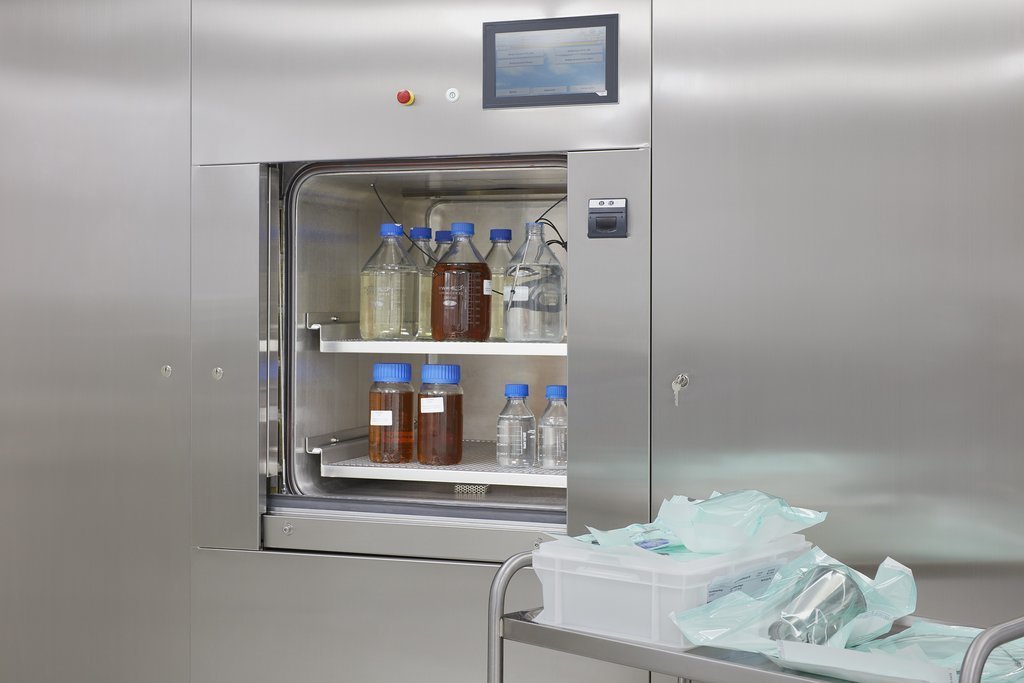 Sample bottles in autoclave / steam sterilizer