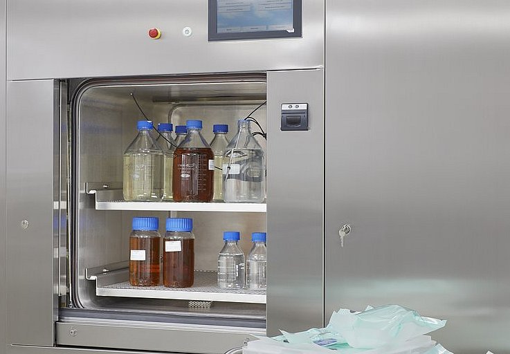 Sample bottles in autoclave / steam sterilizer